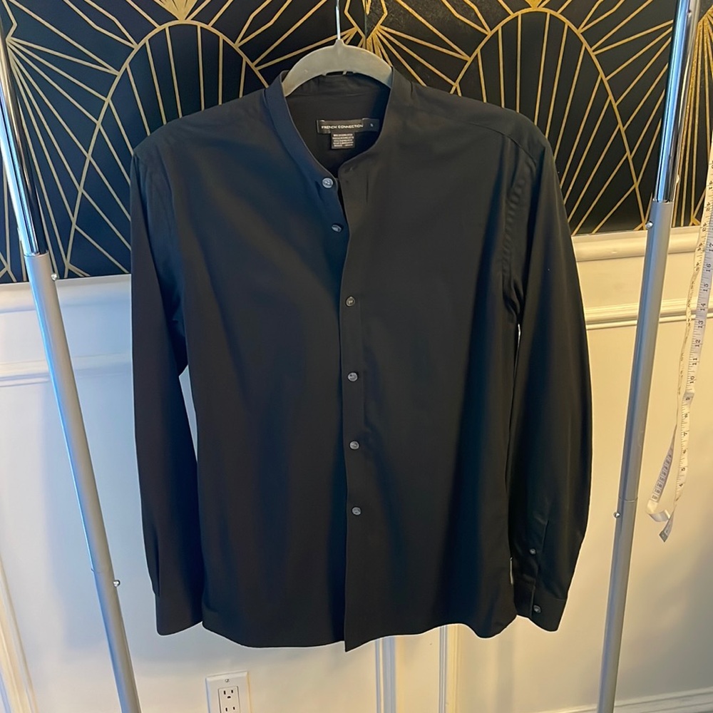 French Connection mens grandfather band collar dress shirt